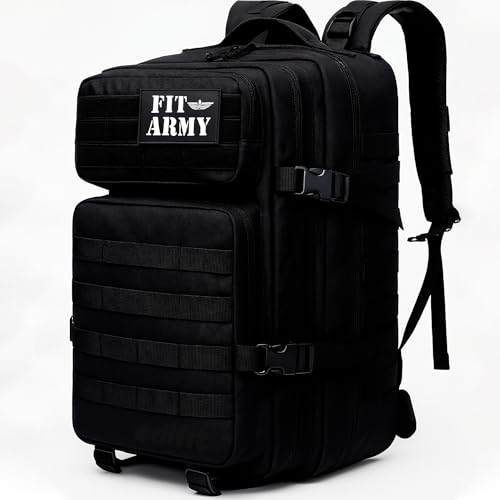 EDIFIT, Mochila Crossfit, 45L, Militar, Tactica, para Gimnasio, Senderismo, Acampada o Supervivencia, Unisex, Resistente, con Multiples Bolsillos (Negro)