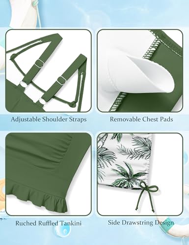 Image of Girls Swimsuit Two Piece Bathing Suit Ruffle Trim Swimsuits for Girls Tankini with Drawstring Shorts Swimwear 9-18Y