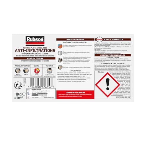 Image of Rubson Anti-infiltrations 100% Silicone Waterproofing solution|Stop Leak All Roof (Flat & Sloped), Crack proof in single coat,Super tacky, Idea for leaking roofs, gutters, tiles, walls Terracotta-1kg