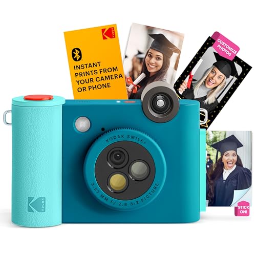 Kodak Smile+ 2-in-1 Digitale Sofortbildkamera & kabelloser Bluetooth-Fotodrucker - 10MP, Spezialeffekt-Drehobjektiv, Zink 2x3” Klebefotos, Drucken über Fun-App von Smart Devices - Blau