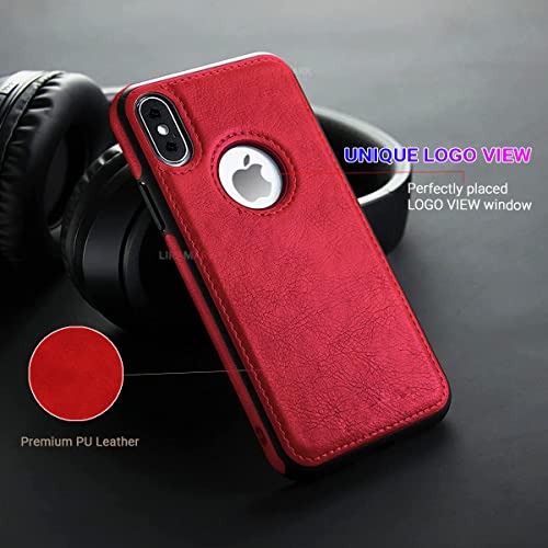 Image of LIRAMARK PU Leather Flexible Back Cover Case Designed for Apple iPhone Xs Max (Red)