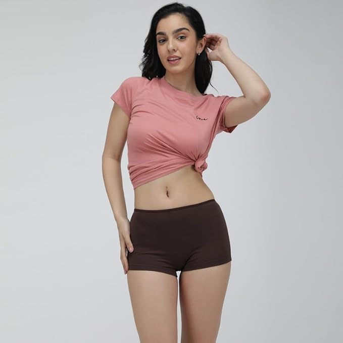 Image of Women's Cotton Blend Boy Shorts, Long Boxer Style Panty, Multi-Colour Full Coverage with Soft Stretch Fit