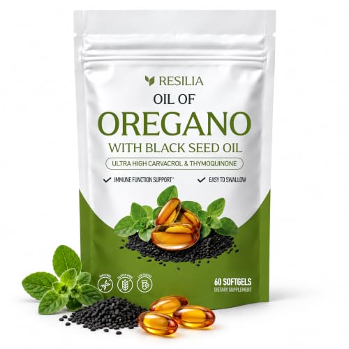 Resilia Softgels with Black Seed Oil – Premium Grade Oregano Oil Capsules for Immune & Digestive Support – Gluten-Free Softgels – Natural Herbal Wellness Supplement (60 Count)