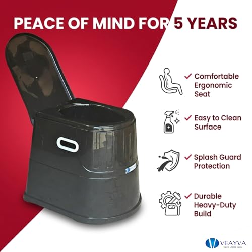 Image of Veayva Heavy Duty Portable Indian Toilet to Western Convertor | Toilet Stool | Toilet Commode for Patients | Indian Commode Stool | Portable Toilet Seat for Adult, Handicap People, BLACK, Plastic