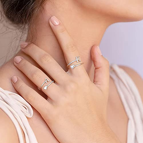 Ailetop Heart Initial Rings For Teen Girls Women,Silver Initial Heart Ring Stackable Rings For Women Adjustable Initial Rings For Teen Girls Women Cute Heart Letter M Rings For Teen Girls #TOP1