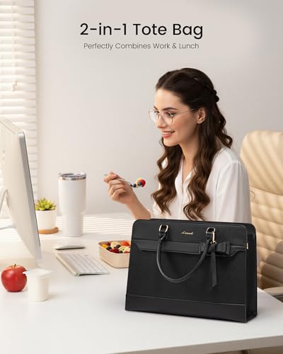Image of LOVEVOOK Laptop Tote Bag for Women,Leather Work Bag with Tumbler Holder