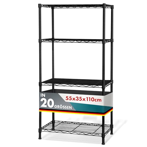 Floordirekt Metallregal dekoratives & Robustes Lagerregal, Kellerregal für Bad, Küche, Büro, Wohn- und Außenräume (55x35x110-schwarz-rocky: ⌀ 19mm)