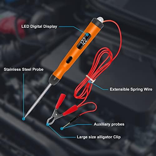 KAISAL Automotive Circuit Tester 6V 12V 24V DC Voltage Tester with Digital LED Display, Car Electrical Tester Test Light with Bulb,Auto Circuit Tester Pen Tool for Polarity,Car Fuse Tester