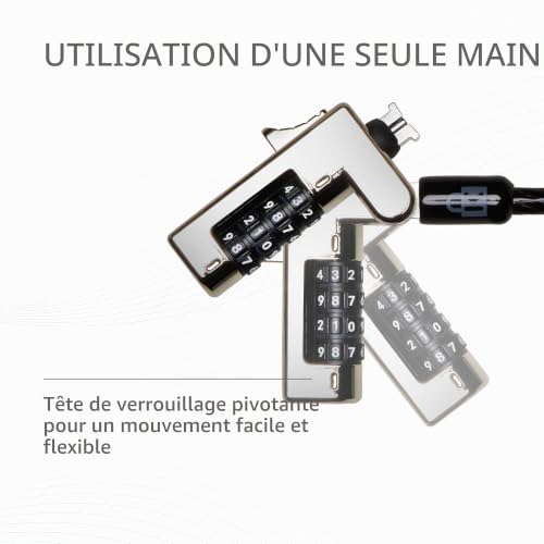 Kensington Câble de Sécurité à Combinaison pour Ordinateurs Portables Ultrafins & 2-en-1 avec Encoche de Sécurité Standard ; Protection Antivol avec Câble 1,8m Résistant aux Coupures (K60600WW)