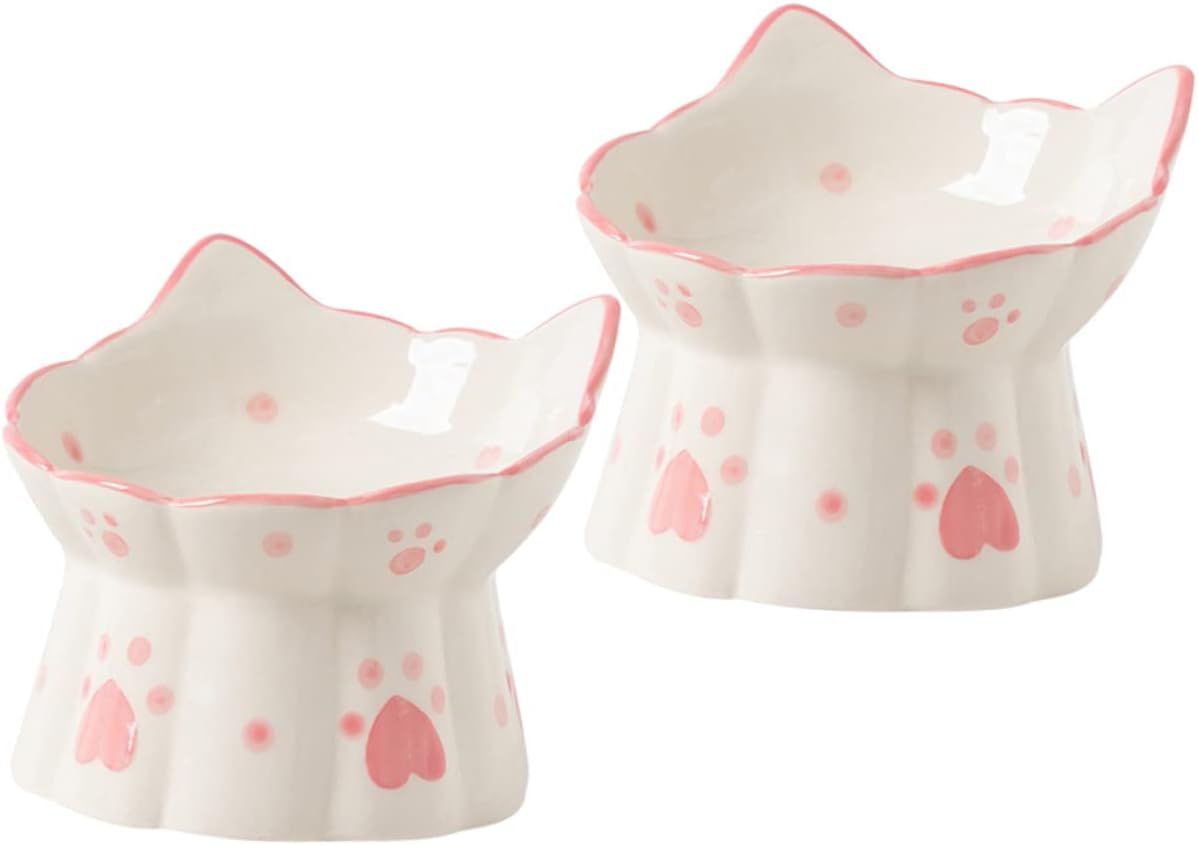 BESPORTBLE Neck Protection Dog Bowl Elevated Ceramic Pet Feeder Raised Cat Bowl for Food