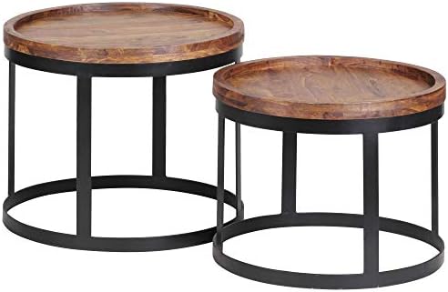 Finebuy Table D'appoint Table D'appoint En Bois Massif Table De Salon Ronde Style Campagnard à Prix