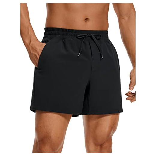 CRZ YOGA Men's Linerless Workout Shorts 5'' - Lightweight Quick Dry for Running Sports Athletic Gym with Pockets Black Large