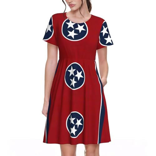 Jupe trapèze drapeau Tennessee rétro femme manches courtes avec poches