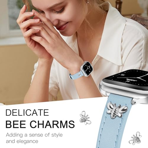 Image of JR.DM Slim Leather Bands Compatible with Apple Watch Band 38mm 40mm 41mm 42mm 44mm 45mm 46mm 49mm, Genuine Leather Band with Charms, Feminine Design for Iwatch Ultra SE Series 11 10 9 8 7 6 5 4 3 2 1