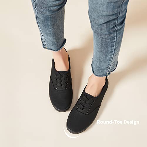 Womens White Canvas Sneakers Low Top Slip On Shoes Lightweight Casual Tennis Shoes(Full Black.us9) #TOP4