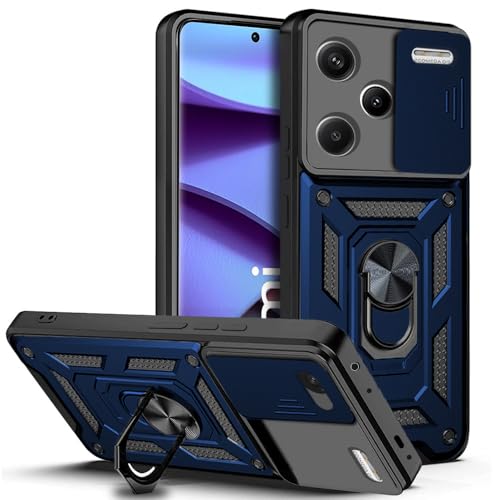 Image of AESTMO Tough Armor Redmi Note 13 Pro Plus 5G Bumper Back Case Cover | Ring Holder & Sliding Camera Shield Cover | 360 Degree Protection Back Case Cover for Redmi Note 13 Pro Plus 5G (Blue)