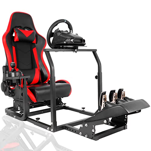 Dardoo COCKPIT 20 RED G25 Racing Simulator Cockpit With Seat Adjustable Fits For Logitech G27 G29 G920 G923, Thrustmaster T150, Fanatec Gaming Steering Stand,Not Included Steering Wheel cover