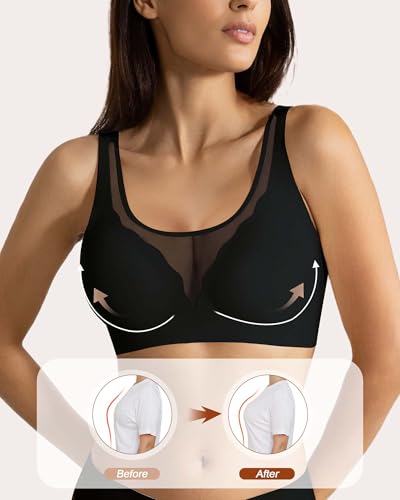 Image of Womens Wireless Bra No Underwire Seamless Push Up Bra Comfort Full Coverage Padded Soft Vneck Everyday Bralette