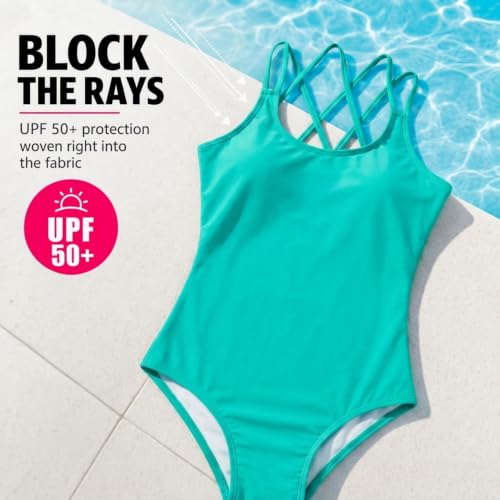 Image of Kanu Surf Girls' Reese UPF 50 Beach Sport Criss-Cross One Piece Swimsuit