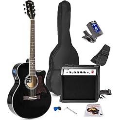 MAX ShowKit Guitare Électrique Acoustique avec Support de Guitare et Repose-Pied – Noir, Idéal pour Débuter la Guitare - Les Beatles, Paul McCartney, John Lennon, RIngo Starr, George Harrison MAX ShowKit Guitare Électrique Acoustique avec Support de Guitare et Repose-Pied - Noir, Idéal pour Débuter la Guitare – Image 5