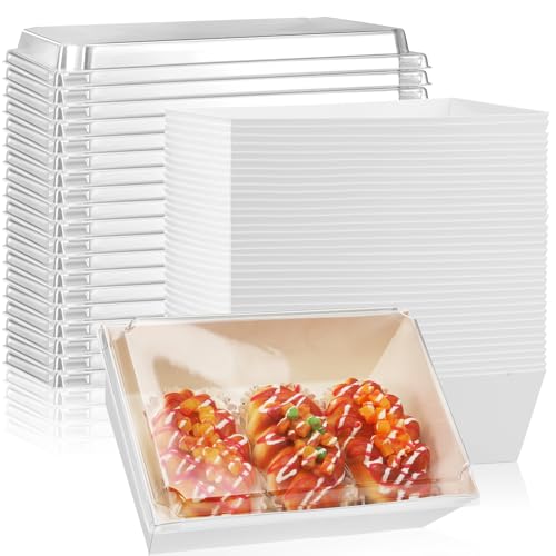 ReliThick 50 Pack 8 x 6 Charcuterie Boxes with Clear Lids Bulk, White