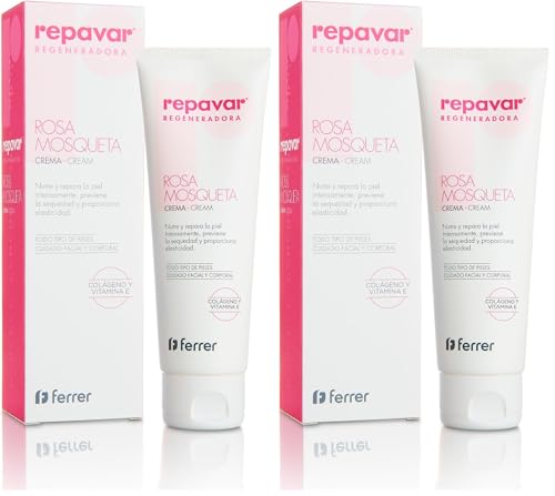Repavar   Crema Hidratante Corporal   Rosa Mosqueta, Colágeno y Vitamina E   Repara, Nutre y Previene la Sequedad de la Piel   Atenúa Marcas Cutáneas y Proporciona Elasticidad   125 ml (Paquete de 2)