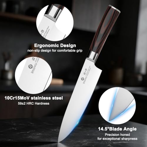 Image of imarku 18-Piece Japanese Utility High-Carbon Stainless Steel Knife Set | Knife Set with Block|14.5Precision Edge|59±2 HRC Hardness|Built-in Sharpener|Ergonomic Pakkawood Handles|Gifts for Women