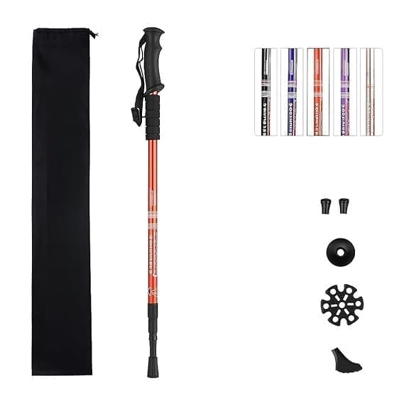 Image of Trekking Poles, Collapsible Lightweight Shock-Absorbent Hiking Walking Sticks Adjustable Aluminum Hiking Poles for Women Men Kids (1Pack of Red)