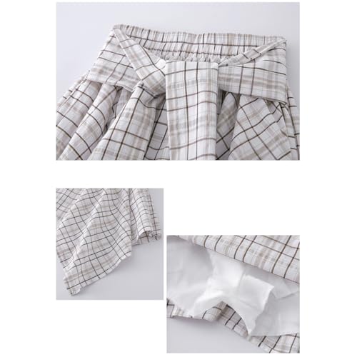 Womens Plaid Skirts Elastic High Waist Tie Front Asymmetrical Hem Summer Pleated Mini Skater Skirt4