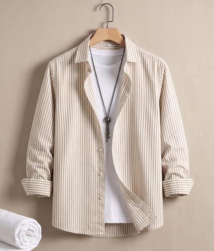 Image of Afflatus Men's Striped Casual Regular Fit Shirt Cotton Blend Stripe Full Sleeve Stylish Shirt for Men