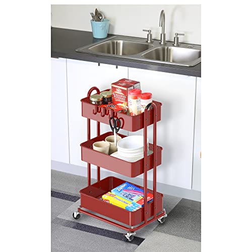 Image of Simple Houseware 3-Tier Heavy Duty Metal Utility Rolling Cart, Red