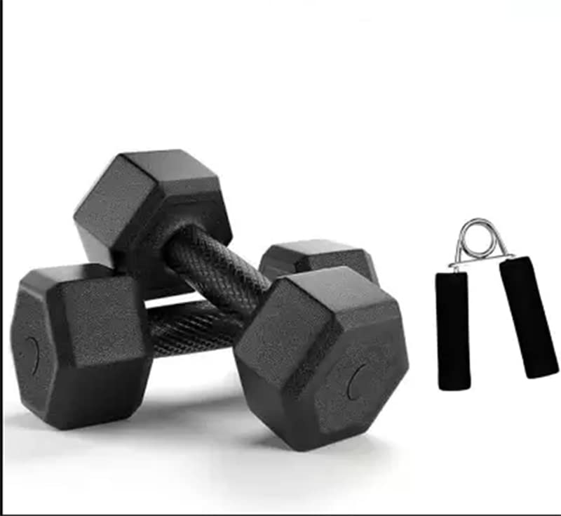 CORSO SPORTS & FITNESS CORSO PVC Hex Dumbbells and Hand Grip Combo For Men & Women Strength Training Set 1kg 2kg 3kg 4kg 5kg Pair Hex Dumbbells Set (5KG/PAIR)