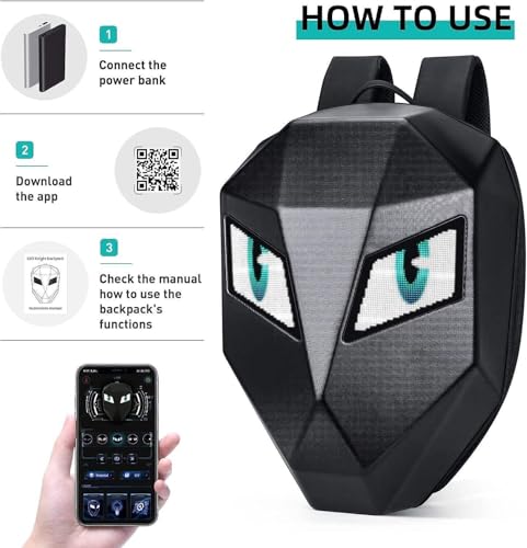Image of Waterproof Led App Backpack with Led Digital Display LED Backpack Eyes With Screen for Motorcycle, 25L | Carry Laptop