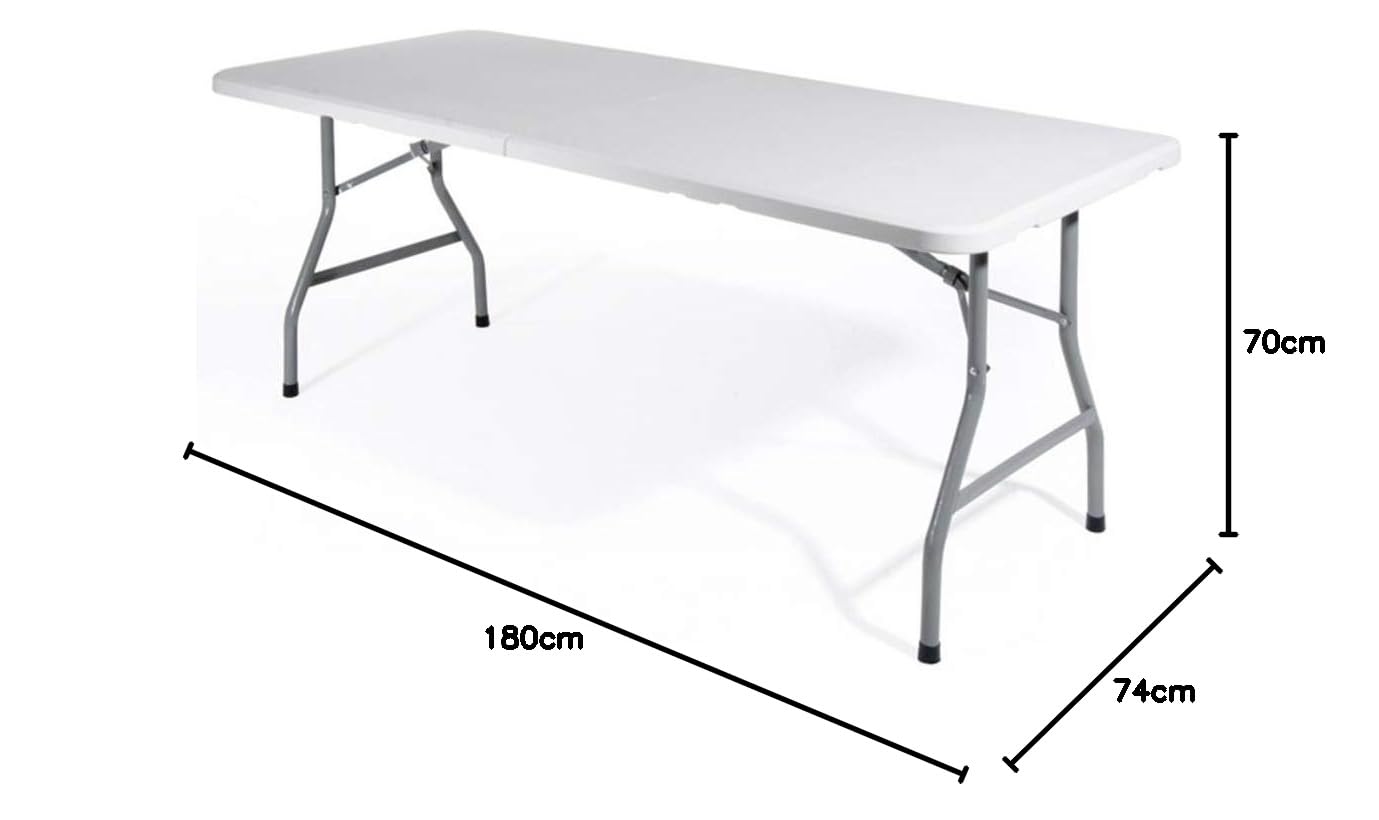 Tavolo Pieghevole SalvaSpazio 180x74 Cm - Struttura Acciaio, Piano HDPE 40 Mm, Portabile A Valigia, Per 6 Persone, Portata 150 Kg