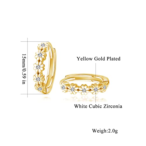 CiNily Small Hoop Earrings for Women Girls Flower Cubic Zirconia Huggie Earrings Hypoallergenic 14K Yellow Gold Plated Cartilage Earrings3