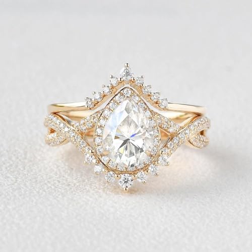 Lab-Grown Diamond Moissanite Engagement Rings for Women 1/1.5/2/3 Carat Pear Cut Gemstone Promise Ring Vintage Wedding Ring Set4