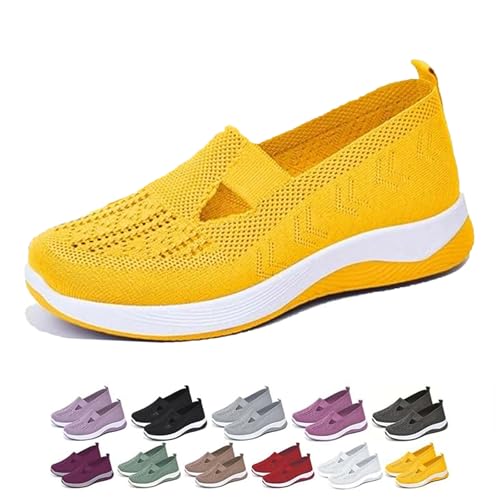 Enjerr Orthopedic Shoes Womens, Women Wide Width Breathable Walking Comfortable Slip on Sneakers, Breathable Mesh Knitted Sneakers, Arch Support Sneakers
