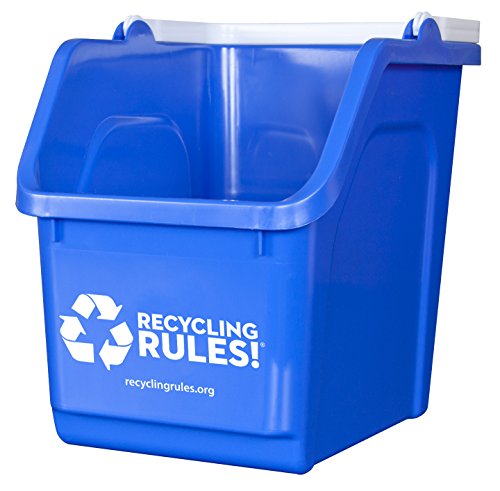 Recycling Rules 6 Gallon Stackable Recycling Bin Container In Blue, Eco-Friendly Bpa-Free Handy Recycler With Handle, 6-Pack #TOP1