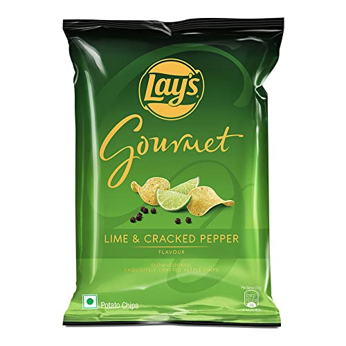 Image of Lay's Gourmet Kettle Chips 80 Gram, Lime & Cracked Pepper Flavour, Premium Slow-Cooked Potato Chips, Chips And Snacks