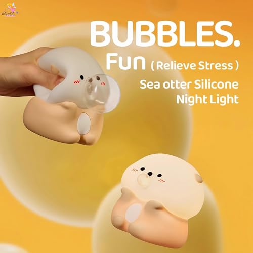 Image of WISHKEY Bubble Blowing Otter Night Light for Kids & Adults, 3-Level Dimmable Silicone Lamp with Tap Control & Timer, USB Rechargeable, Cute Nursery Bedroom Decor Gift
