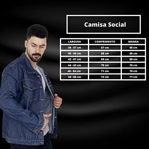 Camisa Social Jeans Slim Manga Longa (Jeans Médio, G)
