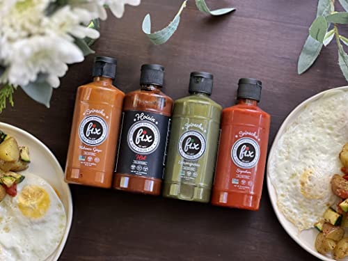 Fix Hot Sauce Variety Pack - Signature Sriracha Sauce, Lemongrass Sriracha, Habanero Ginger, & Hot Hoisin Sauce - Non Gmo, Vegan, Gluten Free, Great On Pizza, Hamburgers & Tacos - 10 Oz, 4-Pack #TOP6