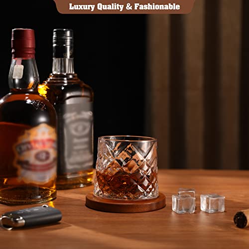 Crystal Whiskey Glasses Set Of 2,Rotatable -10 Oz Old Fashioned Whiskey Glasses,Bar Whiskey Glasses,Style Glassware For Bourbon,Perfect Idea For Scotch Lovers,Glasses For Scotch, Rum,Diamond #TOP5