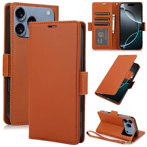 Étui portefeuille magnétique en cuir iPhone 16 Pro Max couleur marron
