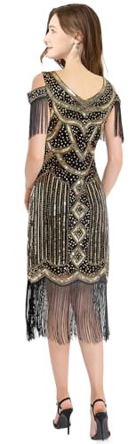 Image of Women Flapper Dresses 1920s V Neck Beaded Fringed Great Gatsby Club & Night Out Dresses