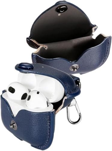 Image of Meyaar Leather Cover Case Compatible with AirPods 4 and AirPods 4 with Active Noise Cancellation (ANC) (2024) Front LED Visible. (Blue)