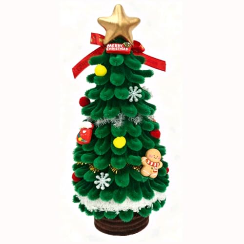 CUTENNIOU Small Christmas Tree with Gold Star Tree Top, 8.7 Inch Mini Green Tabletop Xmas Tree, Pipe Cleaners Craft Christmas Decorations for Indoor Home Holiday Ornaments Party Table Top Desk Decor