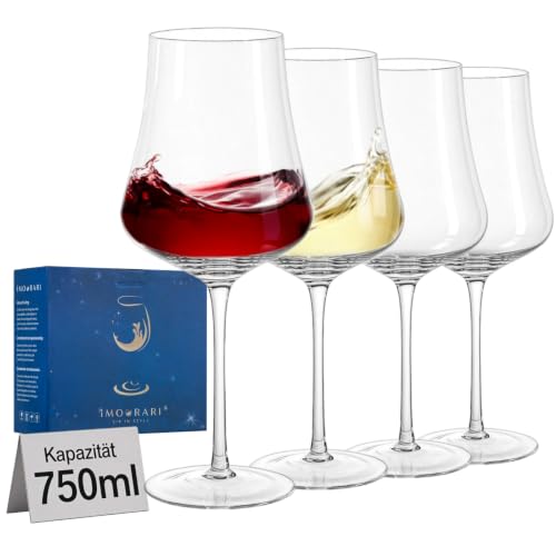 Imourari Große Rotweingläser 4er Set - 750ml mundgeblasen bleifreies kristall Weißweingläser mit Stiel - Weingläser für Weißwein & Rotwein als Geschenk