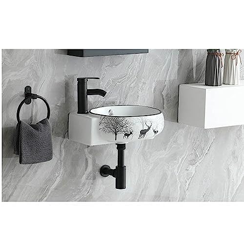 Mini Ceic - Lavabo de esquina ovalado montado en la pared, lavabo de porcelana con desbordamiento, fregadero Vani blanco para niños pequeños