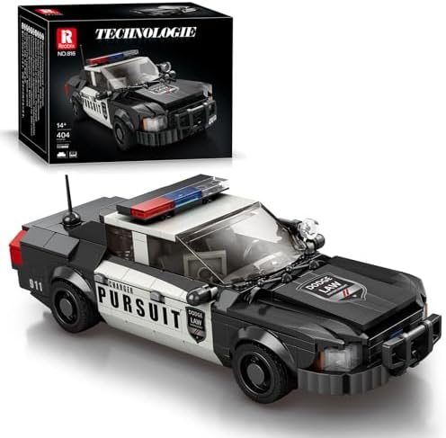 Reobrix 816 Dodge Charger Police Car Building Blocks Set, 1:24 Scale Police Pursuit Model Car Building Kit, City Emergency Vehicle Building Toy for Teens and Adults, 404 PCS